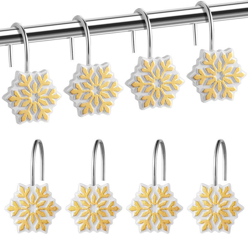 VinTS 12PCS Golden Snowflake Shower Curtain Hooks,Christmas Shower Curtain Hooks, Gold Snowflake Winter Decoration for Christmas Bathroom Living Room - Image 1